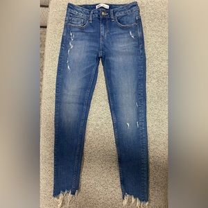 Zara mid rise distressed hem skinny jeans